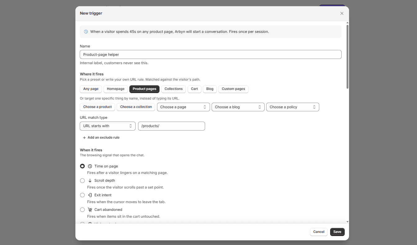 Product-Page Dwell Triggers: Turning a Long Look Into a Chat Conversation on Shopify